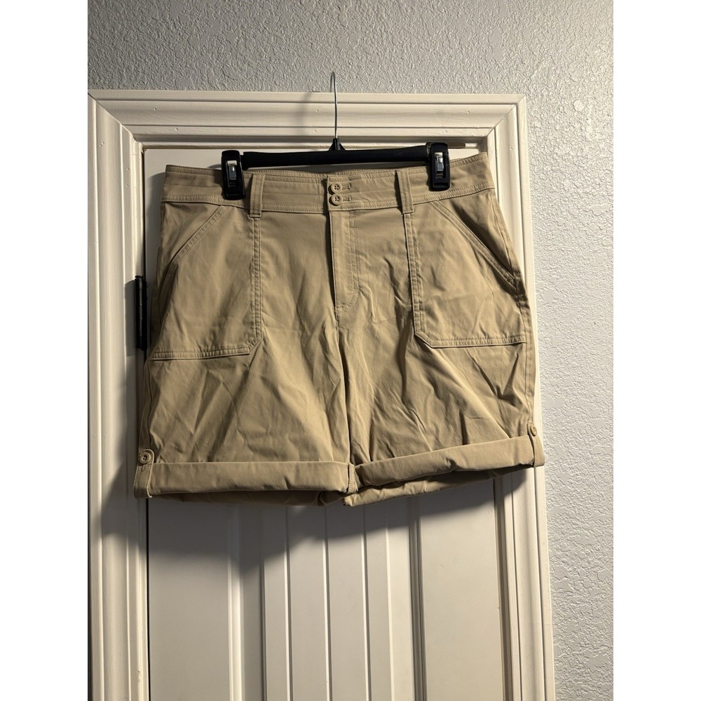 Eddie Bauer Bermuda Shorts Womens 12 Khaki Rolled Hem Nylon Stretch Hiking